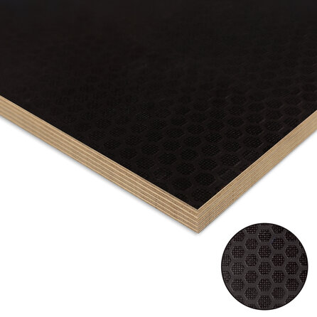 Betonplex berken antislip hexa - zwart bruin - 15 mm dik - berken betontriplex plaat - Fortodeck