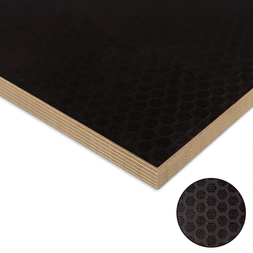 Betonplex berken antislip hexa - zwart bruin - 18 mm dik - berken betontriplex plaat - Fortodeck Betonplex berken antislip hexa - zwart bruin - 18 mm dik - berken betontriplex plaat - Fortodeck