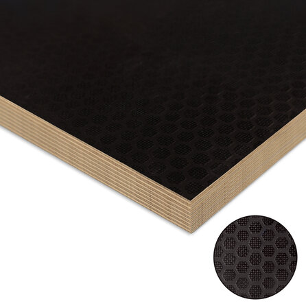 Betonplex berken antislip hexa - zwart bruin - 24 mm dik - berken betontriplex plaat - Fortodeck