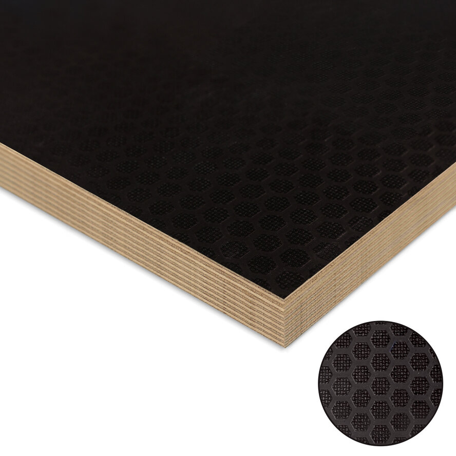 Betonplex berken antislip hexa - zwart bruin - 24 mm dik - berken betontriplex plaat - Fortodeck Betonplex berken antislip hexa - zwart bruin - 24 mm dik - berken betontriplex plaat - Fortodeck