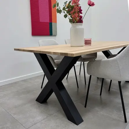 Zwarte X-poten (set) - staal / ijzer - 10x10 cm - hoogte: 72 cm - breedte (montageplaat): 78 cm - tafelpoot metaal zwart gecoat Zwarte X-poten (set) - staal / ijzer - 10x10 cm - hoogte: 72 cm - breedte (montageplaat): 78 cm - tafelpoot metaal zwart gecoat