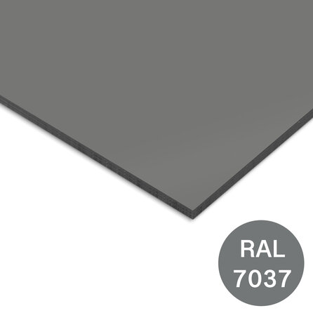 Trespa plaat - eenzijdig grijs (RAL 7037) - 6 mm dik - grijze HPL plaat - Trespa Izeon - garantieplaat 10 jaar