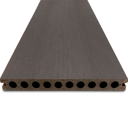 Composiet terrasplank - hol (semi massief) - antraciet uitstraling - 23x210 mm - 1 zijde geschaafd / 1 zijde geborsteld (optiek) - vlonderplank met blinde bevestiging - houtcomposiet