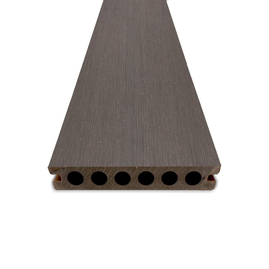 Composiet terrasplank - hol (semi massief) - antraciet look - 23x138 mm - 1 zijde geschaafd / 1 zijde geborsteld (optiek) - vlonderplank met blinde bevestiging - houtcomposiet Composiet terrasplank - hol (semi massief) - antraciet look - 23x138 mm - 1 zijde geschaafd / 1 zijde geborsteld (optiek) - vlonderplank met blinde bevestiging - houtcomposiet