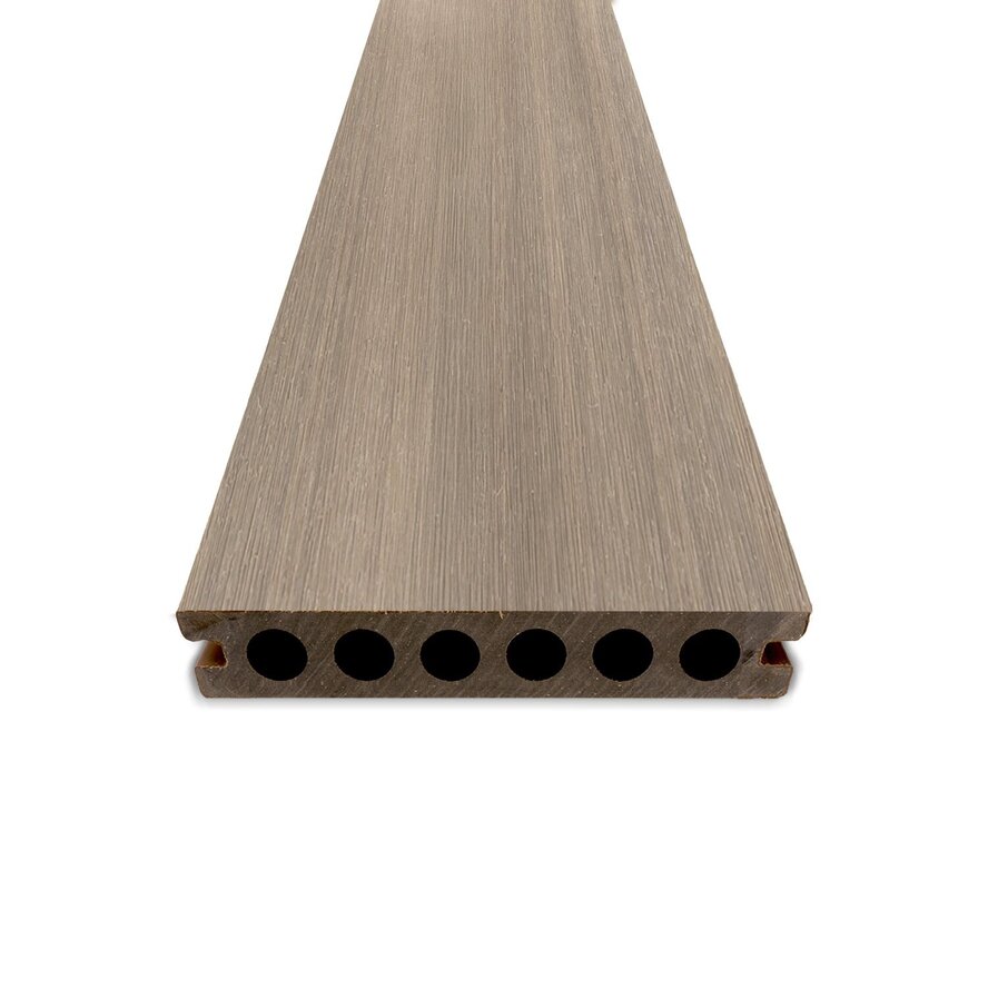 Composiet terrasplank - hol (semi massief) - vergrijsd hout look - 23x138 mm - 1 zijde geschaafd / 1 zijde geborsteld (optiek) - vlonderplank met blinde bevestiging - houtcomposiet Composiet terrasplank - hol (semi massief) - vergrijsd hout look - 23x138 mm - 1 zijde geschaafd / 1 zijde geborsteld (optiek) - vlonderplank met blinde bevestiging - houtcomposiet