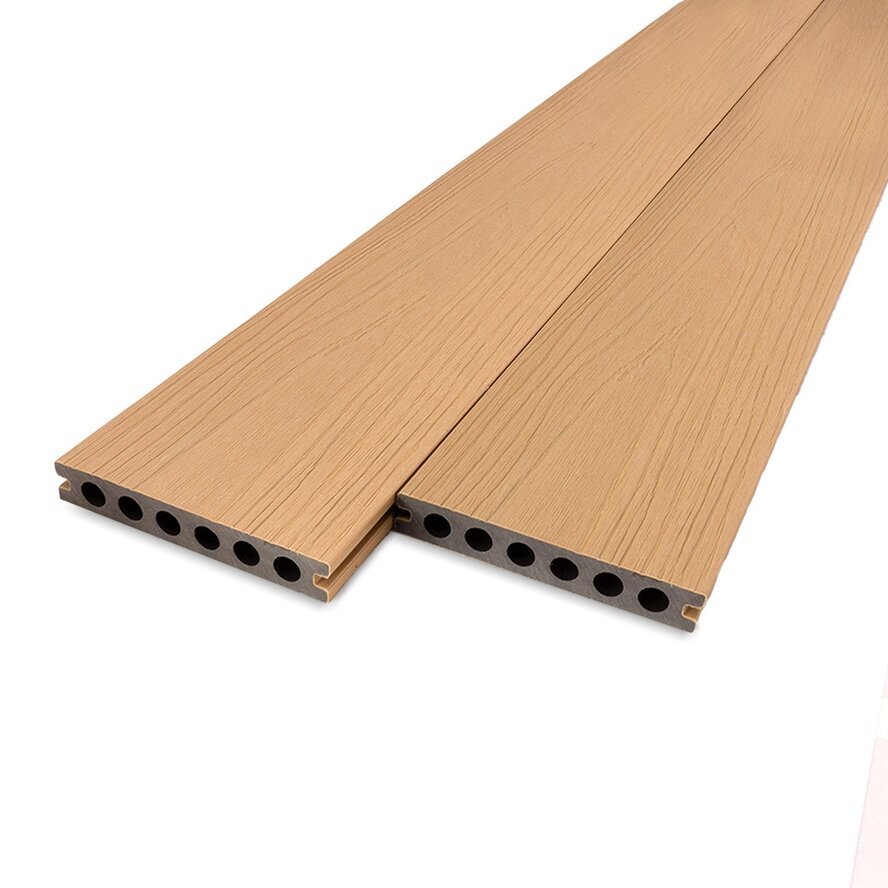 Composiet terrasplank - hol (semi massief) - cedar look - 23x138 mm - 1 zijde geschaafd / 1 zijde geborsteld (optiek) - vlonderplank met blinde bevestiging - houtcomposiet Composiet terrasplank - hol (semi massief) - cedar look - 23x138 mm - 1 zijde geschaafd / 1 zijde geborsteld (optiek) - vlonderplank met blinde bevestiging - houtcomposiet