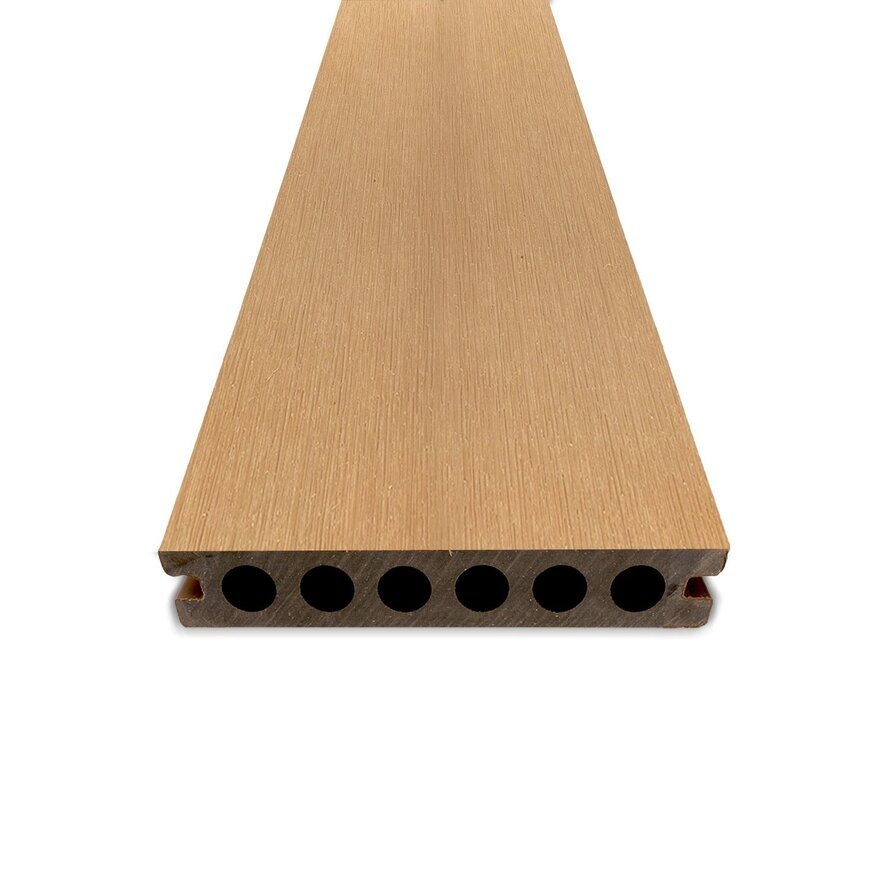 Composiet terrasplank - hol (semi massief) - cedar look - 23x138 mm - 1 zijde geschaafd / 1 zijde geborsteld (optiek) - vlonderplank met blinde bevestiging - houtcomposiet Composiet terrasplank - hol (semi massief) - cedar look - 23x138 mm - 1 zijde geschaafd / 1 zijde geborsteld (optiek) - vlonderplank met blinde bevestiging - houtcomposiet