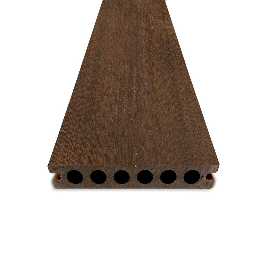 Composiet terrasplank - hol (semi massief) - ipe look - 23x138 mm - 1 zijde geschaafd / 1 zijde geborsteld (optiek) - vlonderplank met blinde bevestiging - houtcomposiet Composiet terrasplank - hol (semi massief) - ipe look - 23x138 mm - 1 zijde geschaafd / 1 zijde geborsteld (optiek) - vlonderplank met blinde bevestiging - houtcomposiet