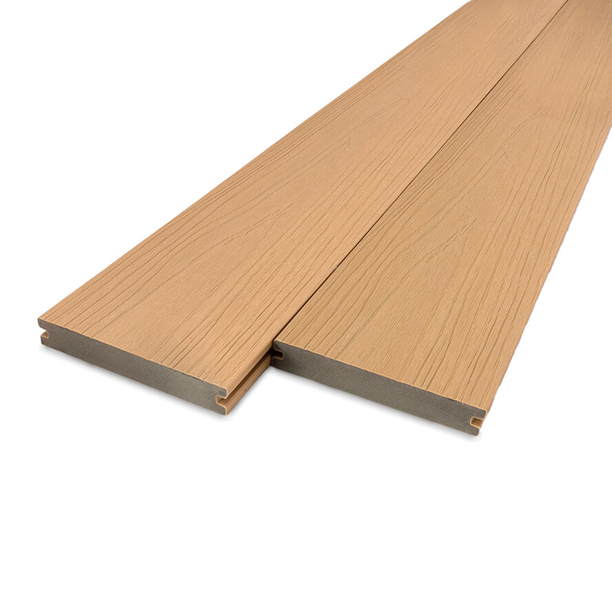 Composiet terrasplank - cedar look - 23x138 mm - 1 zijde geschaafd / 1 zijde geborsteld (optiek) - vlonderplank met blinde bevestiging - houtcomposiet Composiet terrasplank - cedar look - 23x138 mm - 1 zijde geschaafd / 1 zijde geborsteld (optiek) - vlonderplank met blinde bevestiging - houtcomposiet