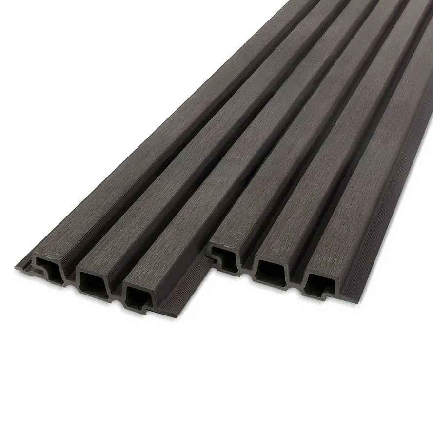 Composiet triple blokprofiel (hol) - antraciet look - 33x140 mm - Deens rabat - houtcomposiet Composiet triple blokprofiel (hol) - antraciet look - 33x140 mm - Deens rabat - houtcomposiet