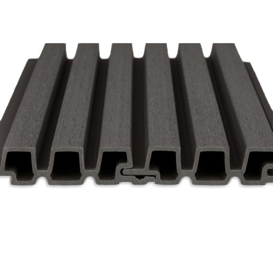 Composiet triple blokprofiel (hol) - antraciet look - 33x140 mm - Deens rabat - houtcomposiet Composiet triple blokprofiel (hol) - antraciet look - 33x140 mm - Deens rabat - houtcomposiet