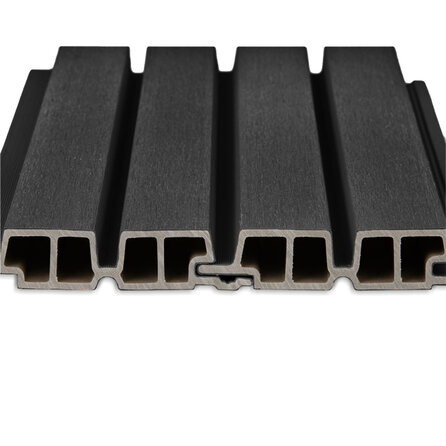 Composiet dubbel blokprofiel (hol) - zwart ebben look - 33x140 mm - blokprofiel dubbel - houtcomposiet Composiet dubbel blokprofiel (hol) - zwart ebben look - 33x140 mm - blokprofiel dubbel - houtcomposiet