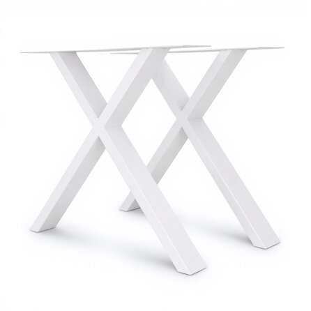 Witte X-poten (set) - staal / ijzer - 4x10 cm - hoogte: 72 cm - breedte (montageplaat): 78 cm - tafelpoot metaal wit gecoat Witte X-poten (set) - staal / ijzer - 4x10 cm - hoogte: 72 cm - breedte (montageplaat): 78 cm - tafelpoot metaal wit gecoat