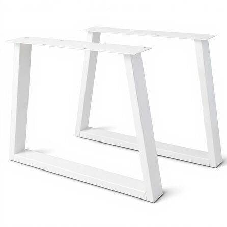 Witte trapeze poten (set) - staal / ijzer - 4x10 cm - hoogte: 72 cm - breedte (montageplaat): 78 cm - breedte (onderzijde): 95 cm - tafelpoot metaal wit gecoat Witte trapeze poten (set) - staal / ijzer - 4x10 cm - hoogte: 72 cm - breedte (montageplaat): 78 cm - breedte (onderzijde): 95 cm - tafelpoot metaal wit gecoat
