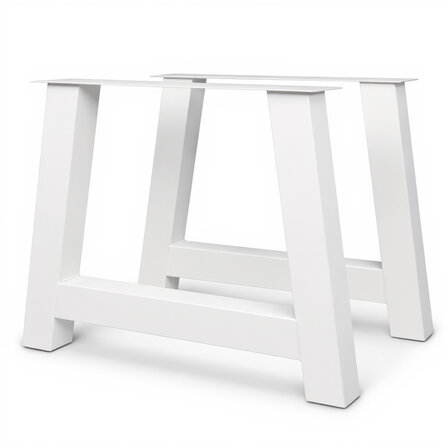 Witte A-poten (set) - staal / ijzer - 10x10 cm - hoogte: 72 cm - breedte (montageplaat): 78 cm - breedte (onderzijde): 95 cm - tafelpoot metaal wit gecoat Witte A-poten (set) - staal / ijzer - 10x10 cm - hoogte: 72 cm - breedte (montageplaat): 78 cm - breedte (onderzijde): 95 cm - tafelpoot metaal wit gecoat
