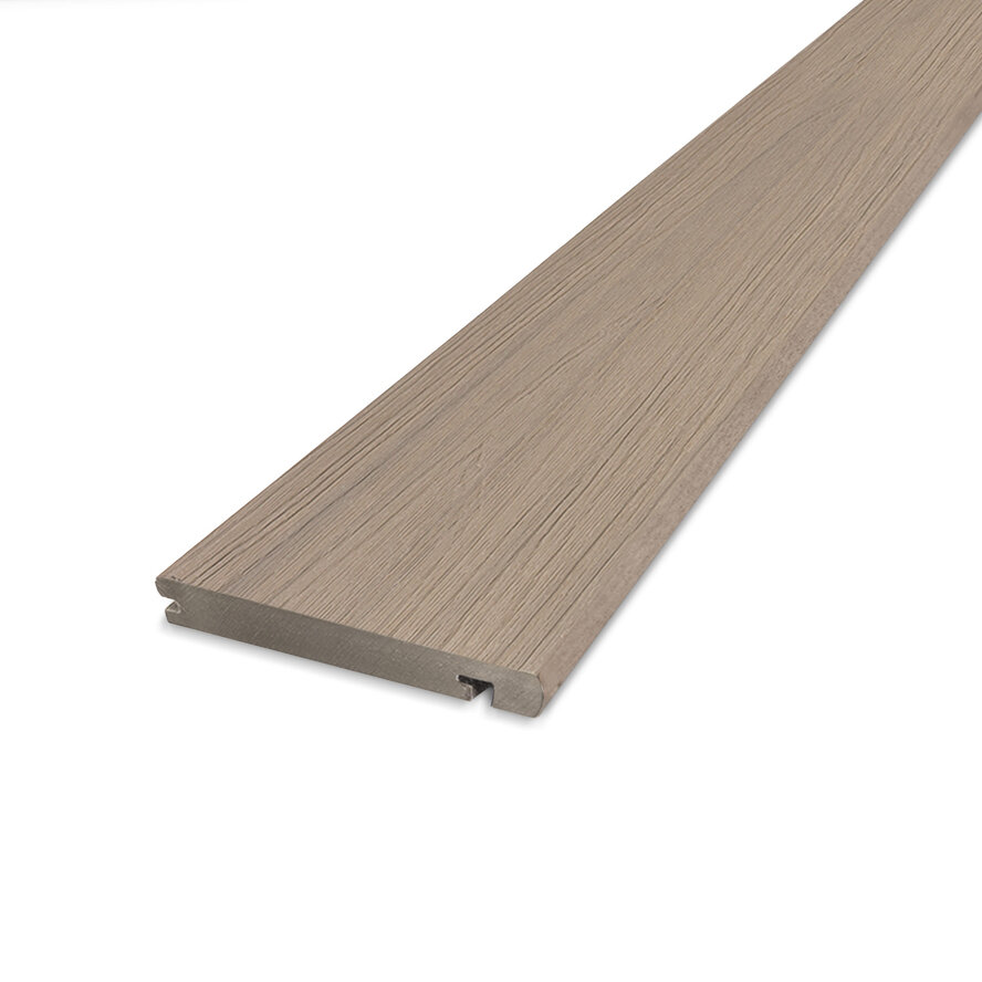 Composiet eindplank - vergrijsd hout look - 23x138 mm - geborsteld (optiek) - randplank / dekrandplank met blinde bevestiging - houtcomposiet Composiet eindplank - vergrijsd hout look - 23x138 mm - geborsteld (optiek) - randplank / dekrandplank met blinde bevestiging - houtcomposiet