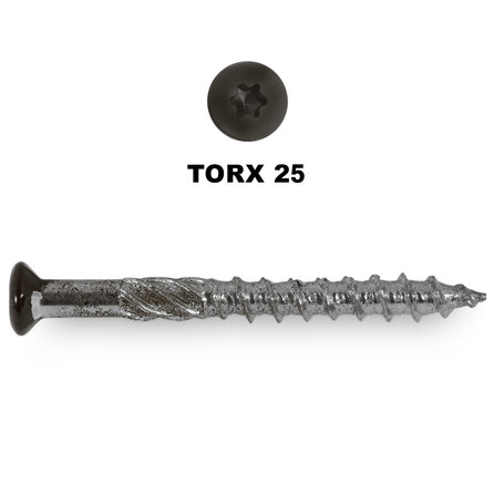 Gevelschroeven zwart - INOX / RVS 410 - 5 mm - potdeksel schroeven - platverzonken kop zwart gecoat - Torx 20 - inox vijzen - deeldraad - met boorpunt - 200 stuks