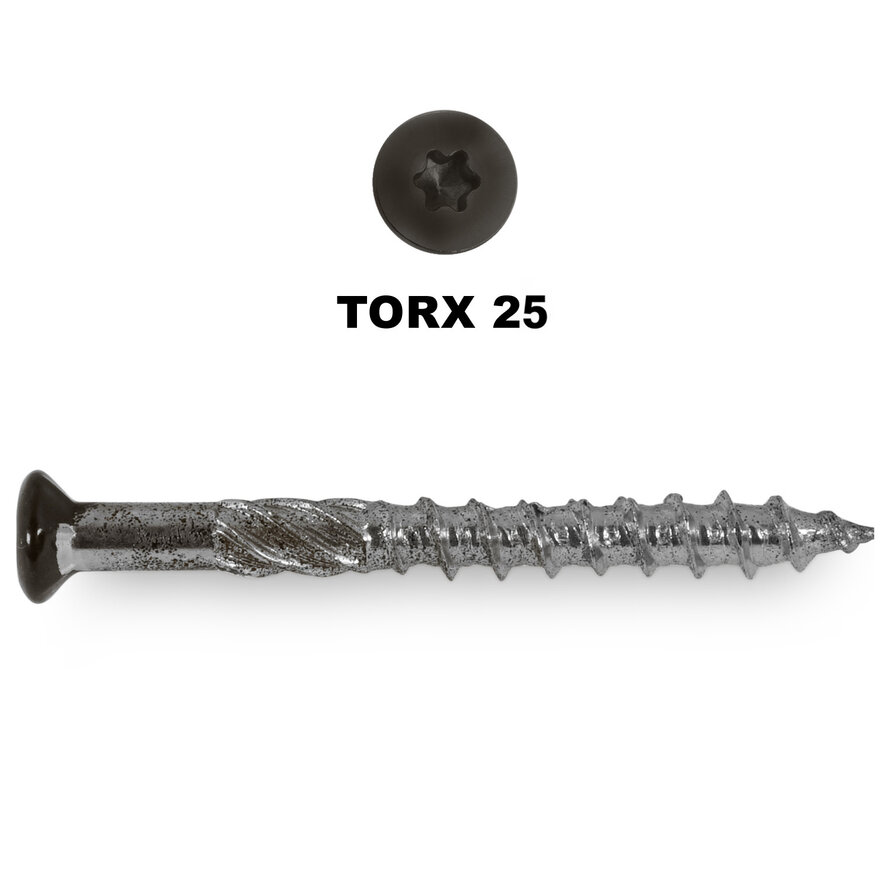 Gevelschroeven zwart - INOX / RVS 410 - 5 mm - potdeksel schroeven - platverzonken kop zwart gecoat - Torx 20 - inox vijzen - deeldraad - met boorpunt - 200 stuks Gevelschroeven zwart - INOX / RVS 410 - 5 mm - potdeksel schroeven - platverzonken kop zwart gecoat - Torx 20 - inox vijzen - deeldraad - met boorpunt - 200 stuks