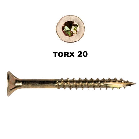 Universele houtschroeven - geel verzinkt - 4 mm - gegalvaniseerde houtvijzen - Torx 20 - deeldraad - met boorpunt - 200 stuks