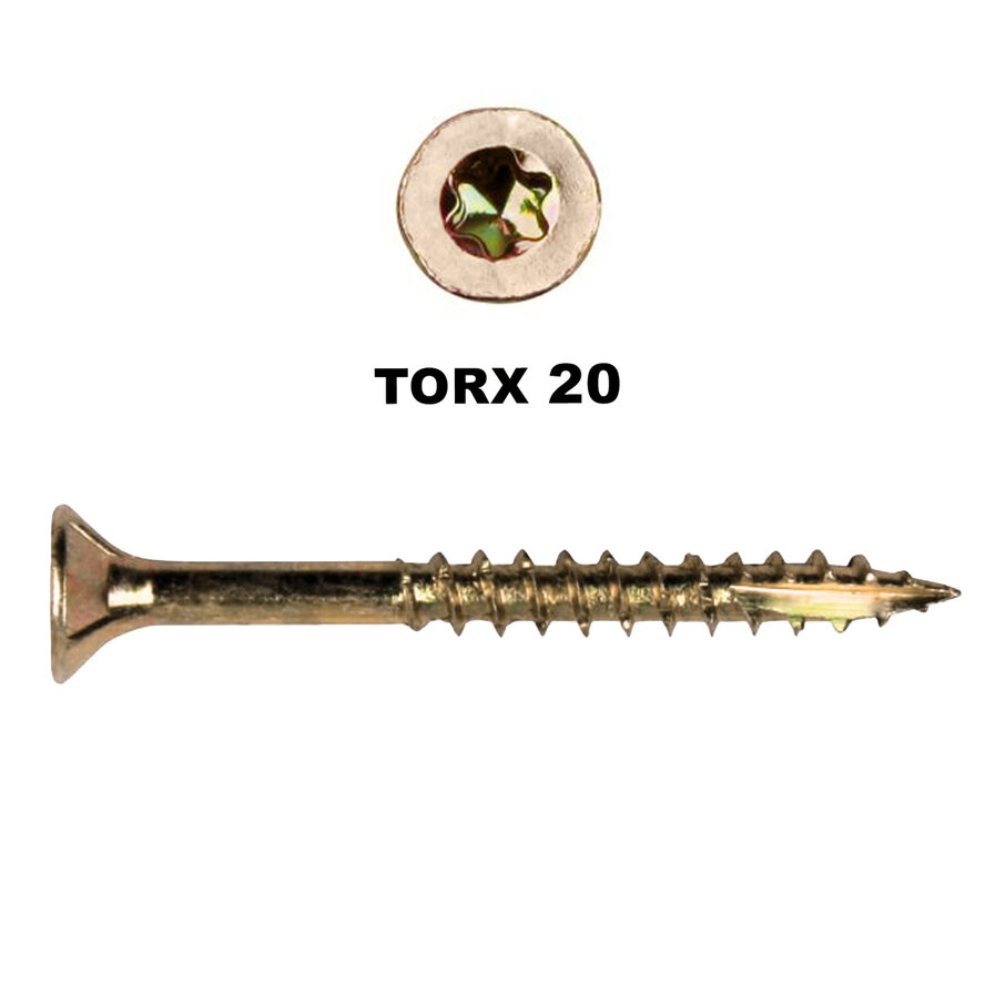 Universele houtschroeven - geel verzinkt - 4 mm - gegalvaniseerde houtvijzen - Torx 20 - deeldraad - met boorpunt - 200 stuks Universele houtschroeven - geel verzinkt - 4 mm - gegalvaniseerde houtvijzen - Torx 20 - deeldraad - met boorpunt - 200 stuks