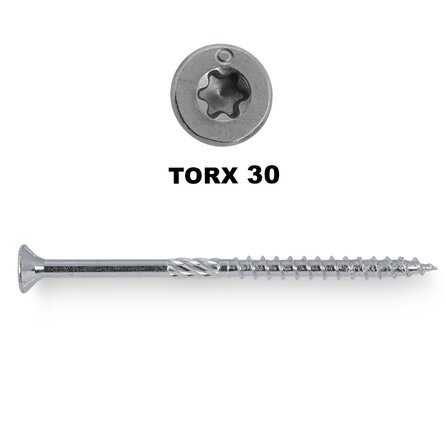 Universele houtschroeven - blauw/wit verzinkt - 6 mm - gegalvaniseerde houtvijzen - Torx 30 - deeldraad - met boorpunt - 100 stuks
