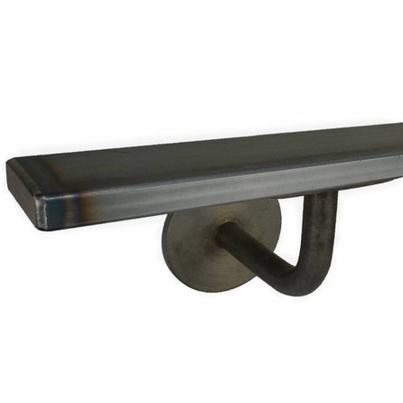 Main courante acier (revêtue) - rectangulaire (40x10 mm) - avec supports de type 3 - Rampe escalier métal brut / fer (revêtement transparent)
