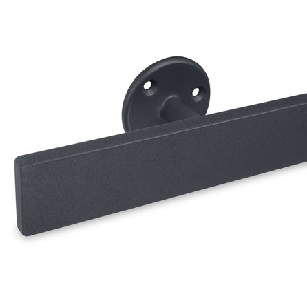 Main courante anthracite (revêtue) - rectangulaire (40x10 mm) - avec supports de type 4 - Rampe escalier acier thermolaqué gris foncé - RAL 7016 ou 7021