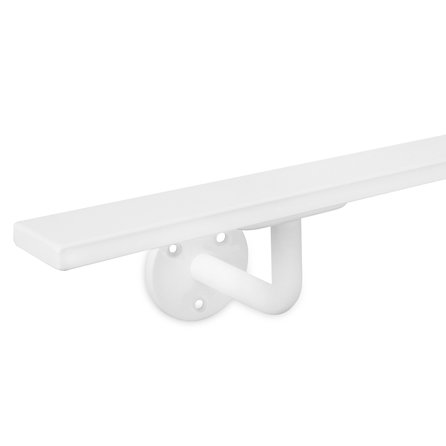 Main courante blanche (revêtue) - pour l'extérieur - rectangulaire (40x10 mm) - avec supports de type 1 - Rampe escalier acier thermolaqué blanc - RAL 9010 ou 9016