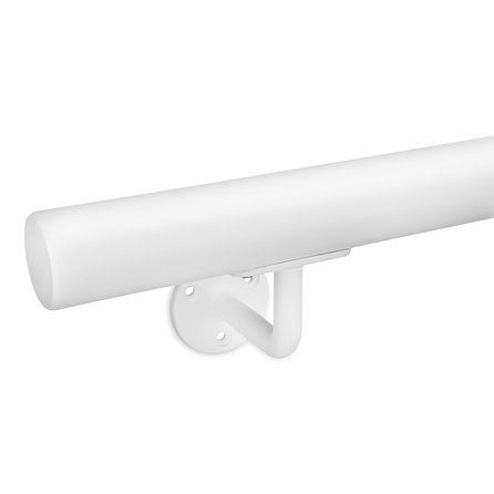 Main courante blanche (revêtue) - pour l'extérieur - ronde - avec supports de type 1 - Rampe escalier acier thermolaqué blanc - RAL 9010 ou 9016