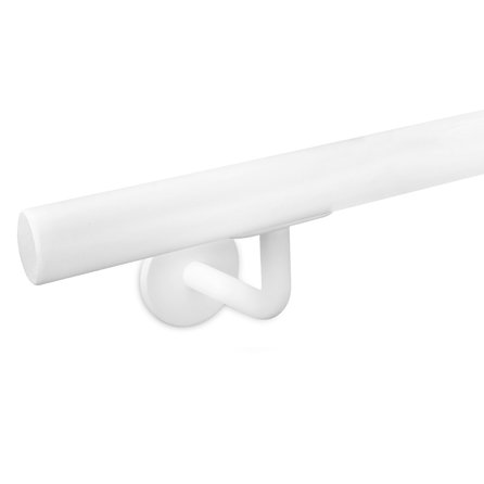 Main courante blanche (revêtue) - pour l'extérieur - ronde fine - avec supports de type 3 - Rampe escalier acier thermolaqué blanc - RAL 9010 ou 9016