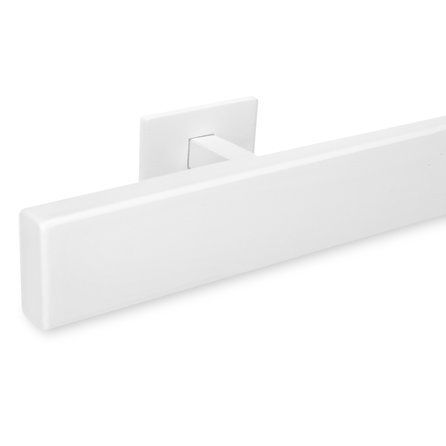 Main courante blanche (revêtue) - rectangulaire (40x15 mm) - avec supports de type 16 - Rampe escalier acier thermolaqué blanc - RAL 9010 ou 9016