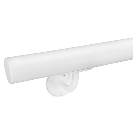 Main courante blanche (revêtue) - ronde - avec supports de type 2 - Rampe escalier acier thermolaqué blanc - RAL 9010 ou 9016