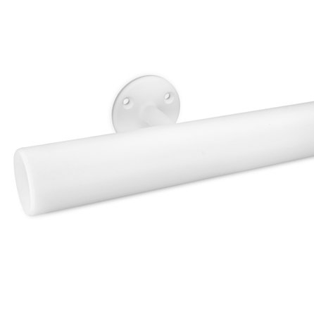 Main courante blanche (revêtue) - ronde - avec supports de type 4 - Rampe escalier acier thermolaqué blanc - RAL 9010 ou 9016