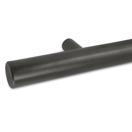 Main courante gun metal (revêtue) - ronde - avec supports de type 14 - Rampe escalier acier thermolaqué à l'aspect gun metal