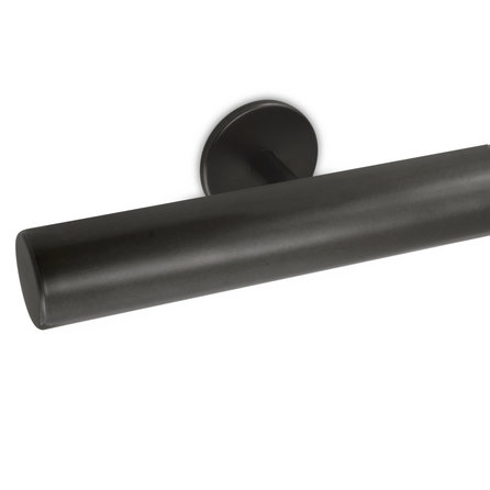 Main courante gun metal (revêtue) - ronde - avec supports de type 5 - Rampe escalier acier thermolaqué à l'aspect gun metal