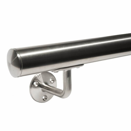 Main courante inox - ronde - avec supports de type 1 - pour l'extérieur - Rampe escalier acier inoxydable 316 brossé