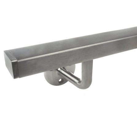 Main courante inox - rectangulaire (40x20 mm) - avec supports de type 1 - Rampe escalier acier inoxydable 304 brossé