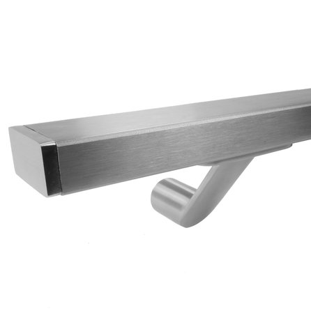 Main courante inox - rectangulaire (40x20 mm) - avec supports de type 7 - Rampe escalier acier inoxydable 304 brossé