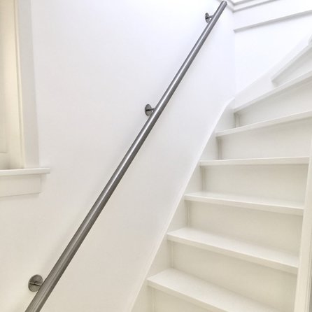 Main courante inox - ronde - avec supports de type 5 - Rampe escalier acier inoxydable 304 brossé