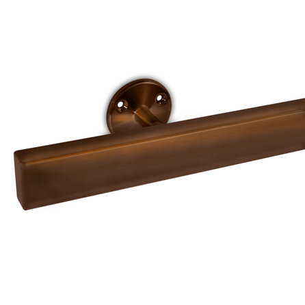 Main courante laiton (revêtue) - rectangulaire (40x20 mm) - avec supports de type 4 - Rampe escalier acier thermolaqué à l'aspect (vieux) laiton / doré