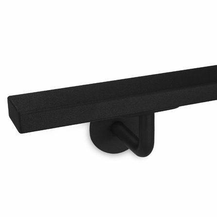 Main courante noire (revêtue) - pour l'extérieur - rectangulaire (40x20 mm) - avec supports de type 3 - Rampe escalier acier thermolaqué noir - RAL 9005