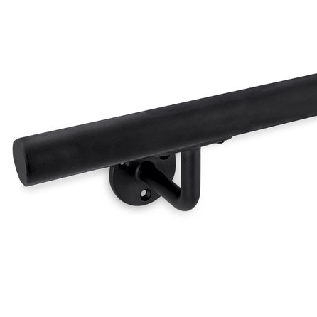Main courante noire (revêtue) - pour l'extérieur - ronde fine - avec supports de type 1 - Rampe escalier acier thermolaqué noir - RAL 9005