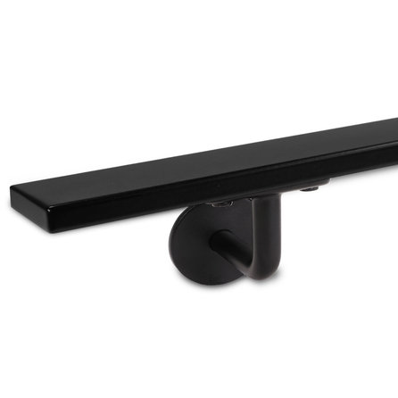 Main courante noire (revêtue) - rectangulaire (40x10 mm) - avec supports de type 3 - Rampe escalier acier thermolaqué noir - RAL 9005