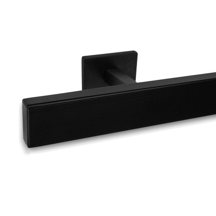 Main courante noire (revêtue) - rectangulaire (40x15 mm) - avec supports de type 16 - Rampe escalier acier thermolaqué noir - RAL 9005