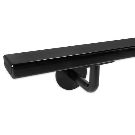 Main courante noire (revêtue) - rectangulaire (40x15 mm) - avec supports de type 3 - Rampe escalier acier thermolaqué noir - RAL 9005