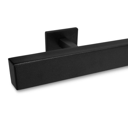 Main courante noire (revêtue) - rectangulaire (40x20 mm) - avec supports de type 16 - Rampe escalier acier thermolaqué noir - RAL 9005