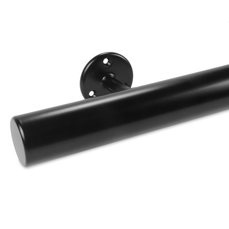 Main courante noire (revêtue) - ronde - avec supports de type 4 - Rampe escalier acier thermolaqué noir - RAL 9005