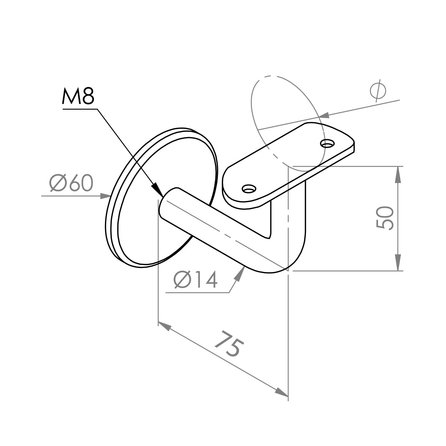 Support main courante acier - type 3 - rond - pour une rampe escalier ronde - métal brut / fer (revêtement transparent)