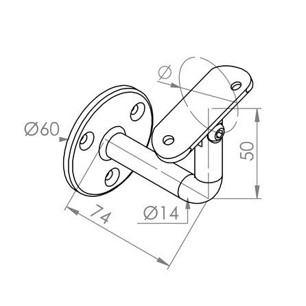 Support main courante inox - type 1 variable - rond - pour une rampe escalier ronde - acier inoxydable 304 brossé