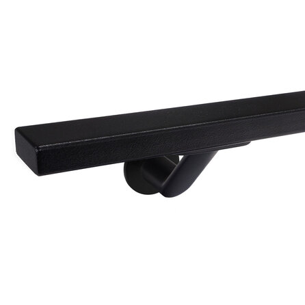 Main courante noire (revêtue) - rectangulaire (40x15 mm) - avec supports de type 7 luxueux - Rampe escalier acier thermolaqué noir - RAL 9005